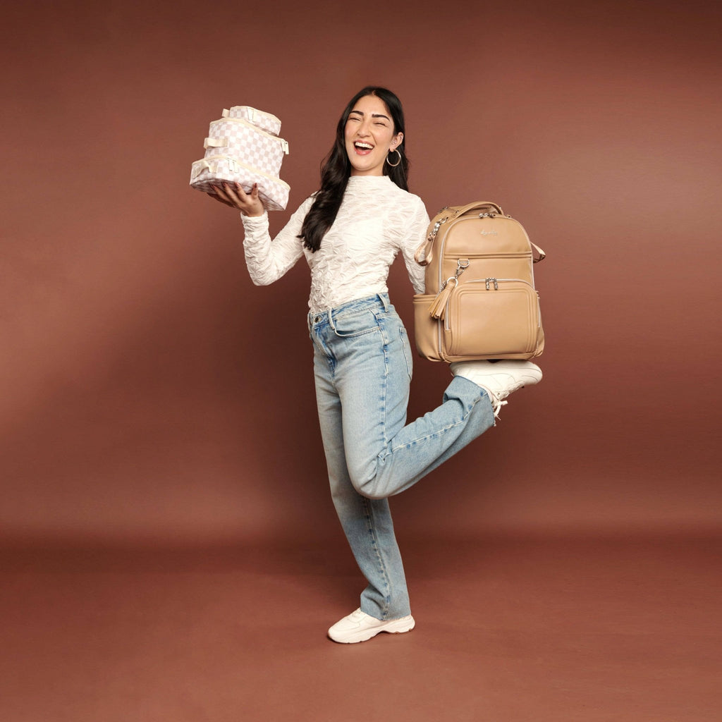 Taupe Checkerboard Pack Like a Boss™ Packing Cubes - The Edit LLC