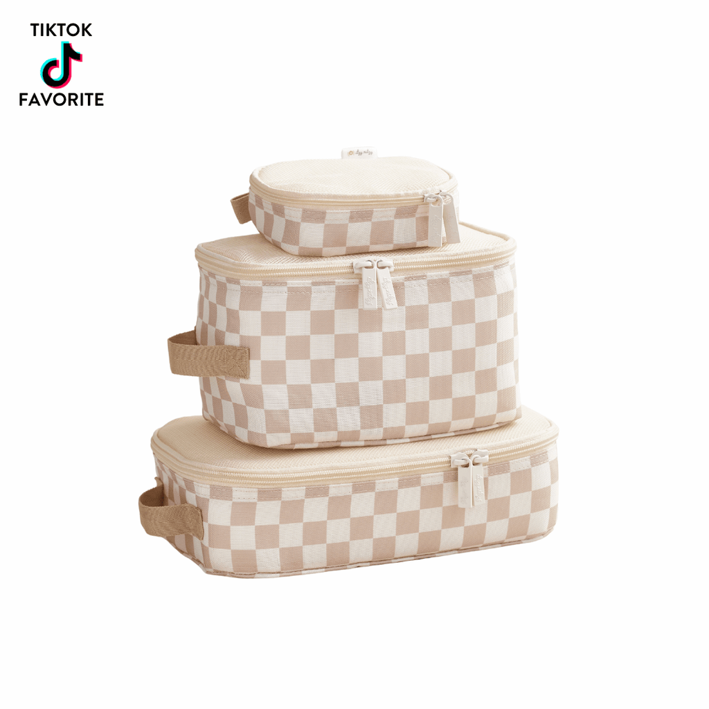 Taupe Checkerboard Pack Like a Boss™ Packing Cubes - The Edit LLC