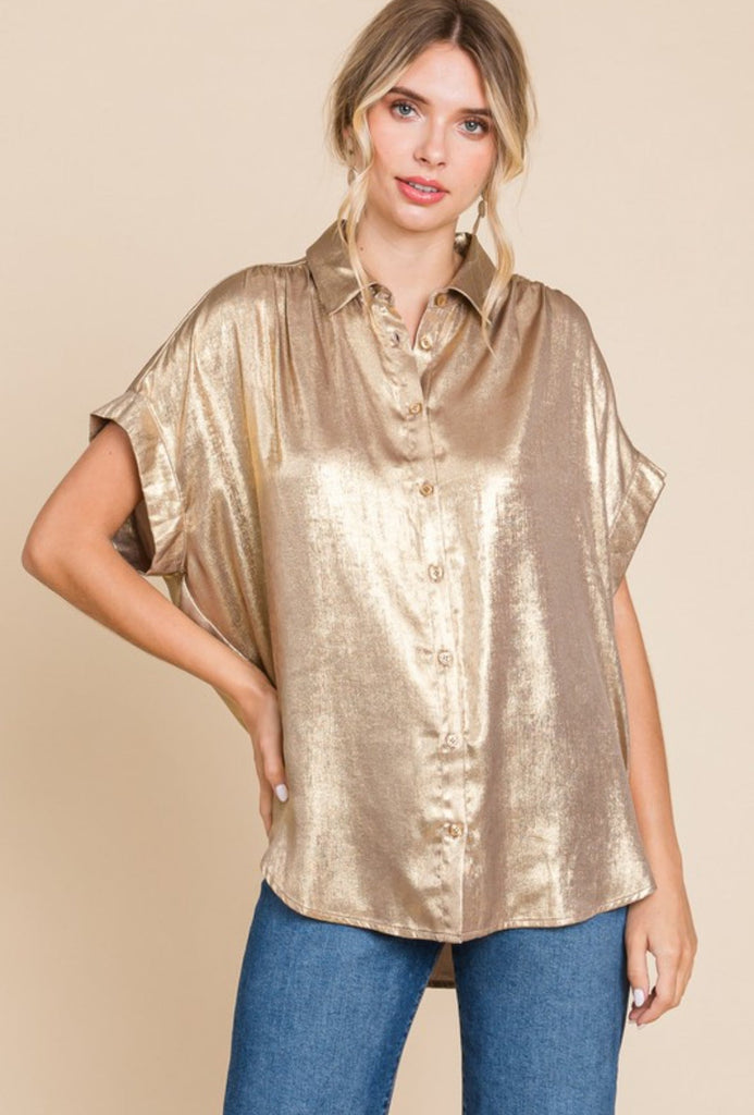 Taupe Metallic Blouse - The Edit LLC