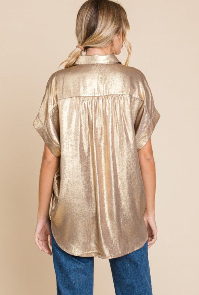 Taupe Metallic Blouse - The Edit LLC