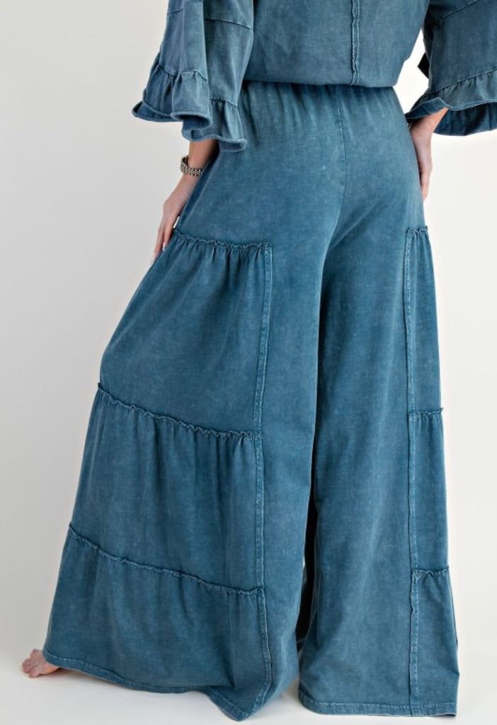 Teal Mineral Wide Leg Pants - The Edit LLC