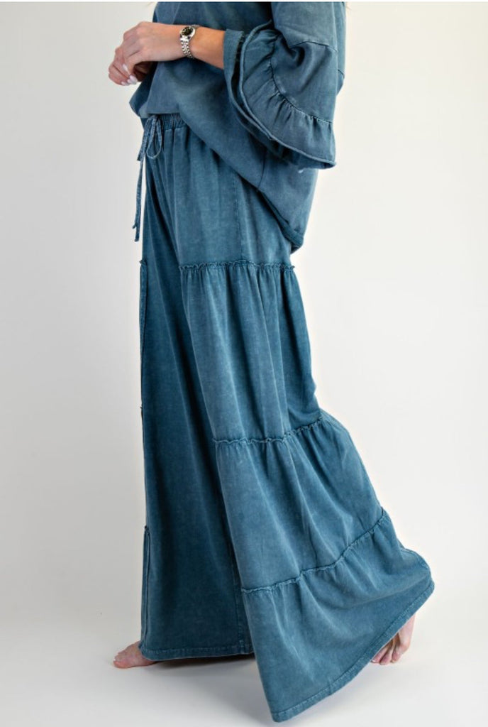 Teal Mineral Wide Leg Pants - The Edit LLC