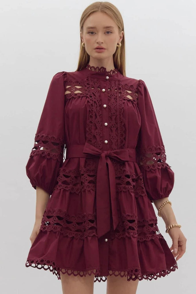 The Eliza Dress Burgundy - The Edit LLC