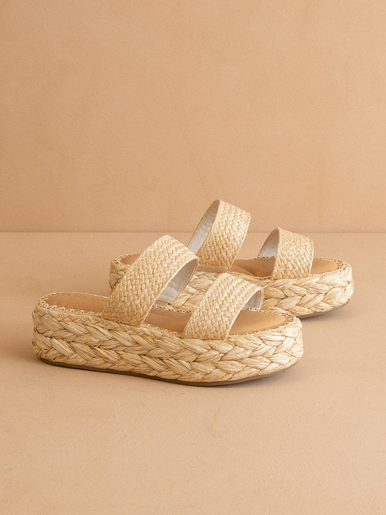 The Marley | Natural Basket Woven Double Strap Platform Slid - The Edit LLC