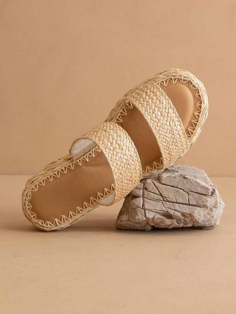 The Marley | Natural Basket Woven Double Strap Platform Slid - The Edit LLC