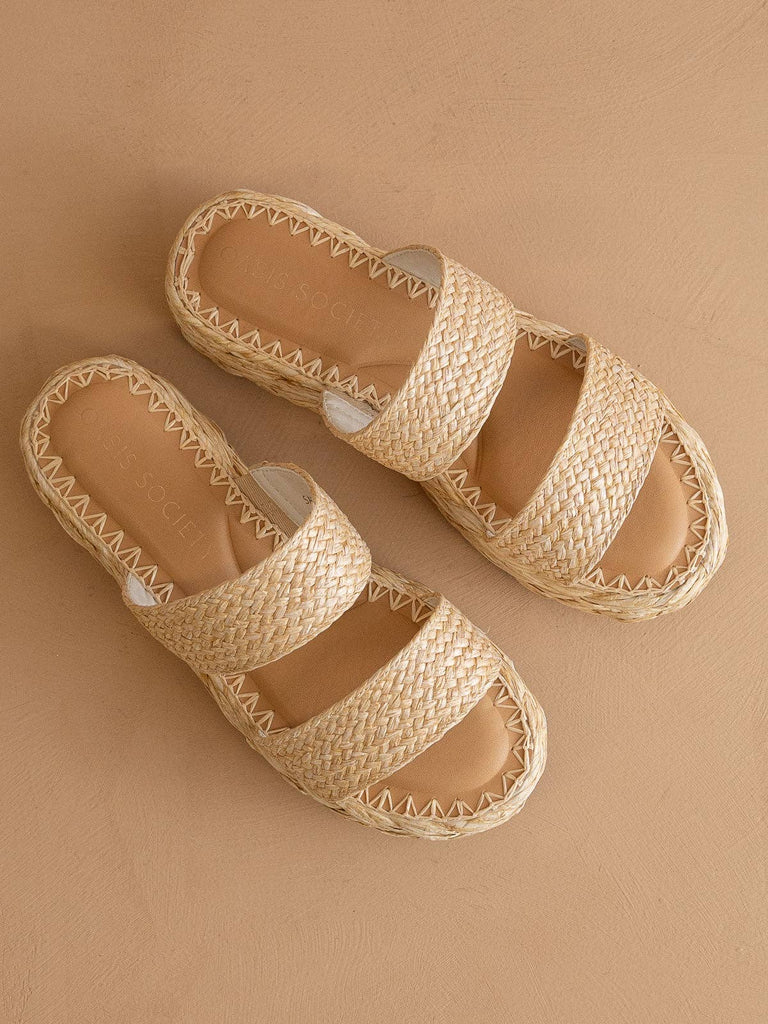 The Marley | Natural Basket Woven Double Strap Platform Slid - The Edit LLC