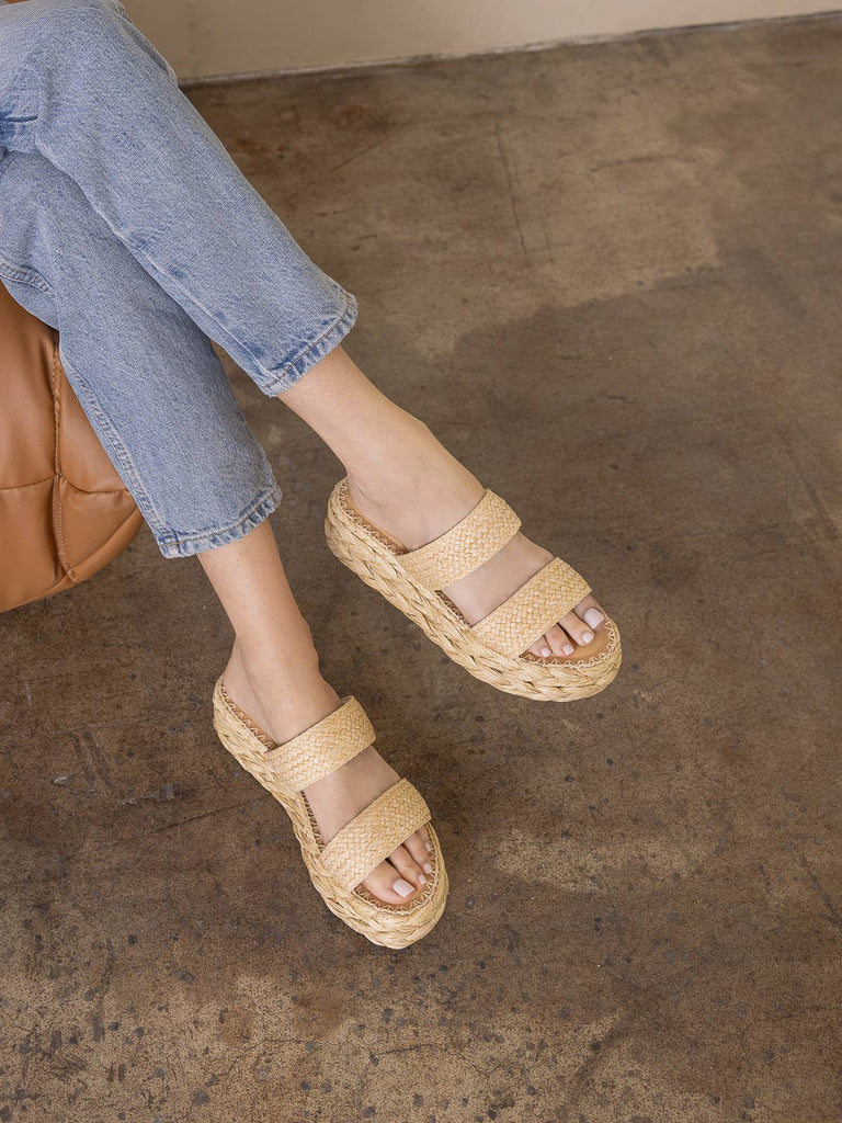 The Marley | Natural Basket Woven Double Strap Platform Slid - The Edit LLC