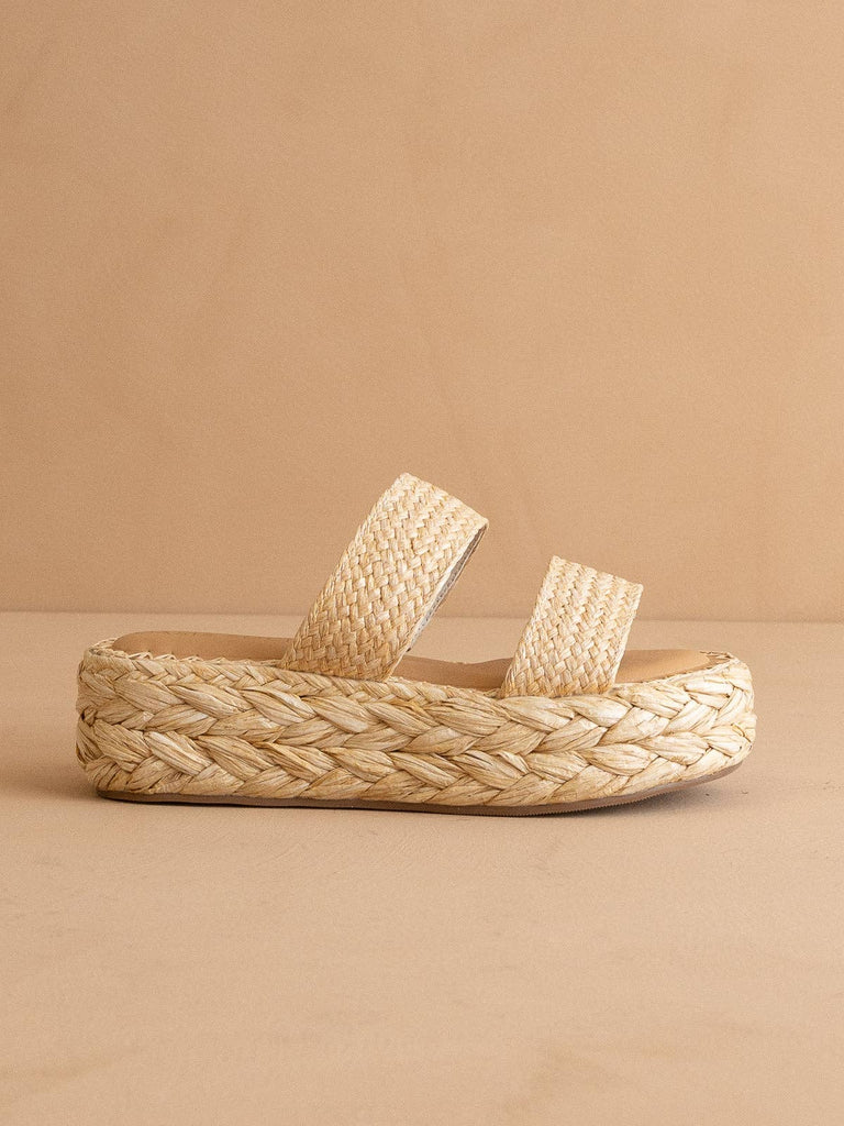 The Marley | Natural Basket Woven Double Strap Platform Slid - The Edit LLC