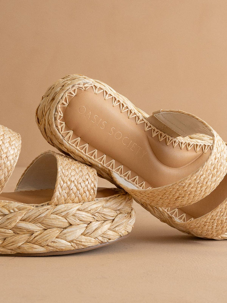 The Marley | Natural Basket Woven Double Strap Platform Slid - The Edit LLC