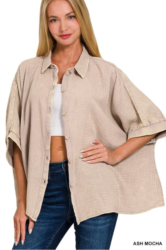 The Shores Gauze Blouse - Ash Mocha - The Edit LLC