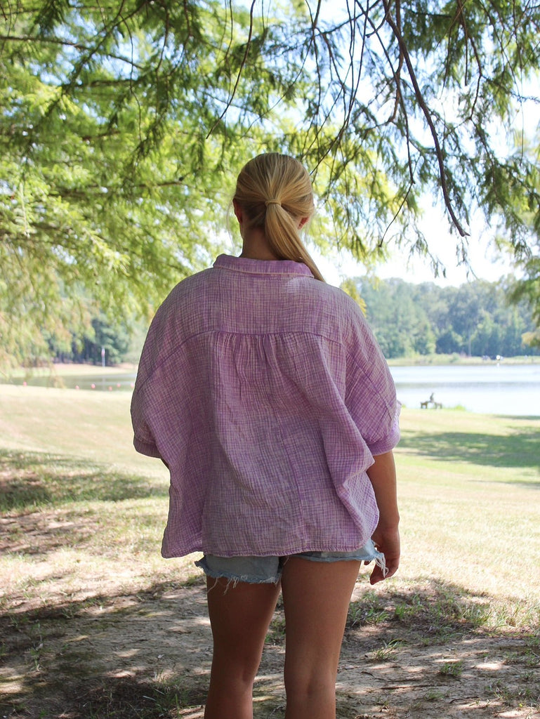 The Shores Gauze Blouse - Bright Lavender - The Edit LLC