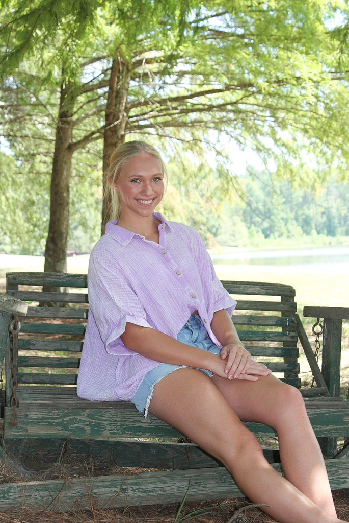 The Shores Gauze Blouse - Bright Lavender - The Edit LLC