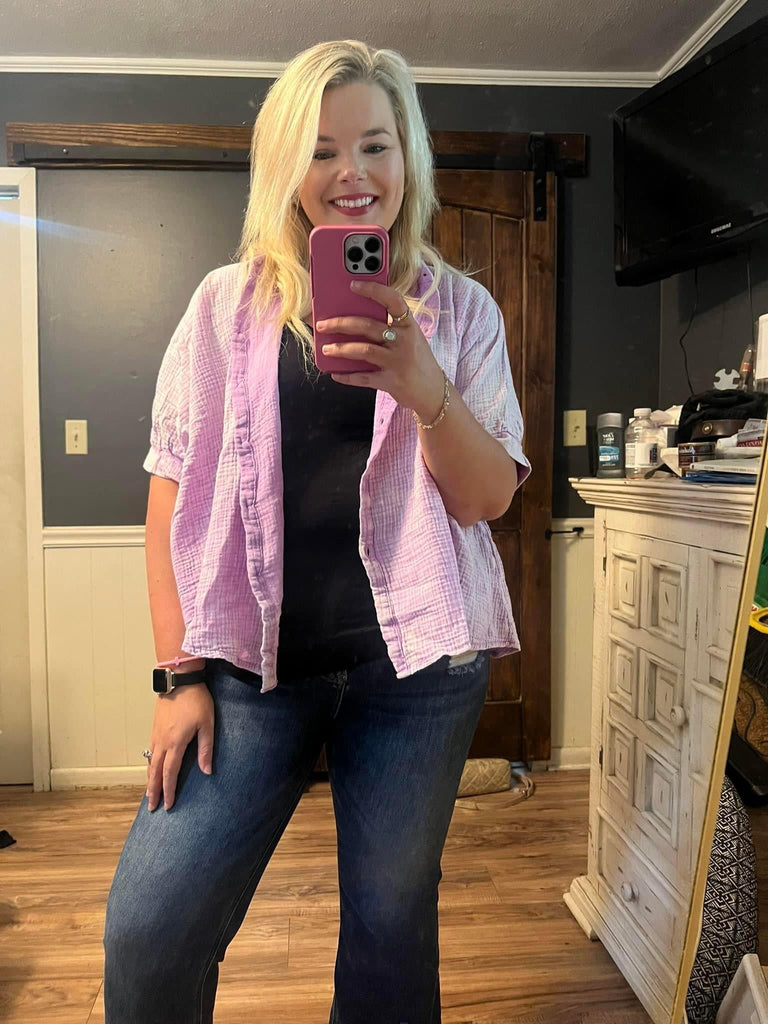 The Shores Gauze Blouse - Bright Lavender - The Edit LLC