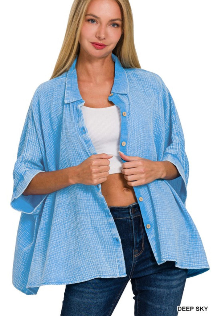 The Shores Gauze Blouse - Ocean Blue - The Edit LLC