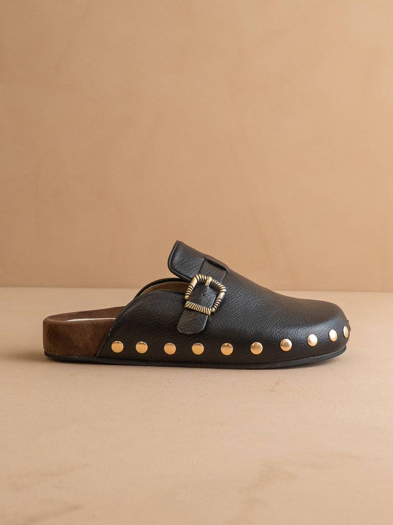 The Toni | Black Studded Buckle Clog: BLACK - The Edit LLC