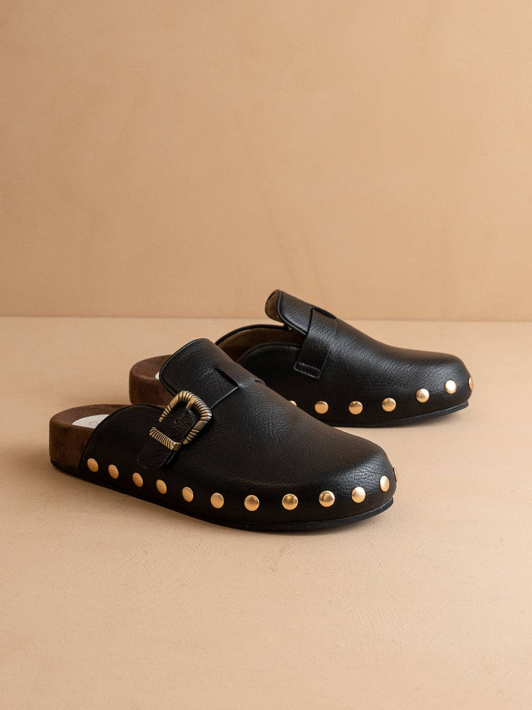 The Toni | Black Studded Buckle Clog: BLACK - The Edit LLC