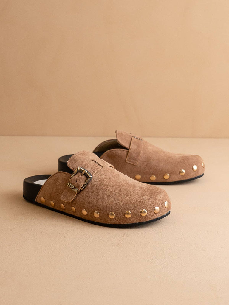 The Toni | Latte Studded Buckle Clog: LATTE - The Edit LLC