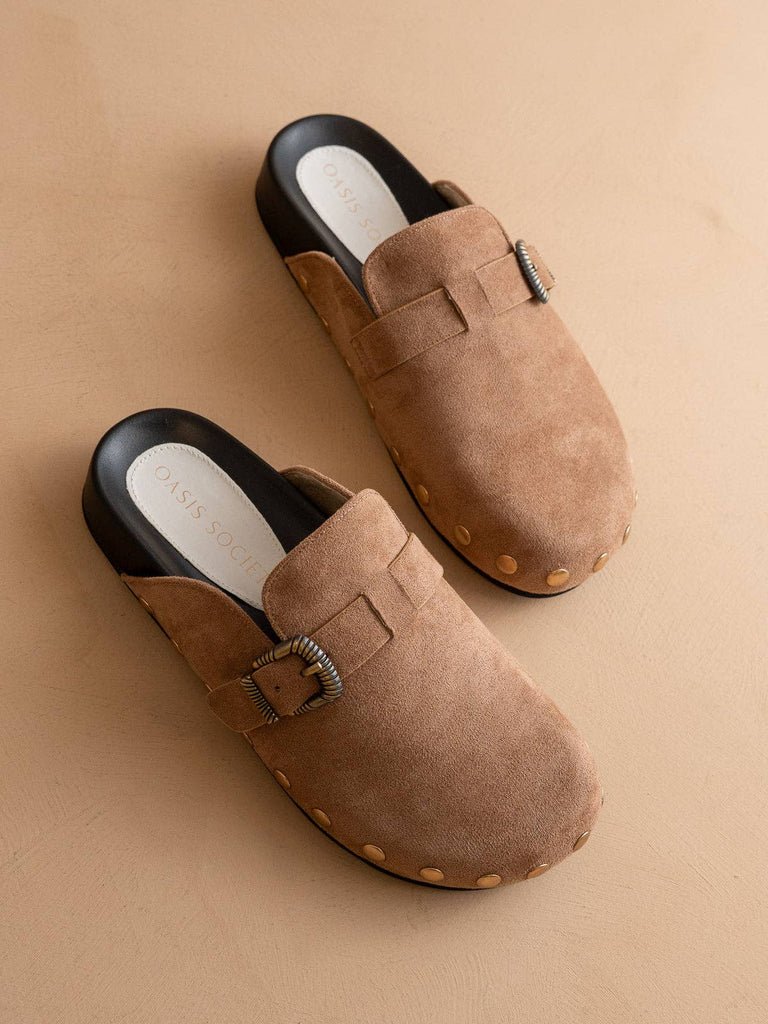 The Toni | Latte Studded Buckle Clog: LATTE - The Edit LLC