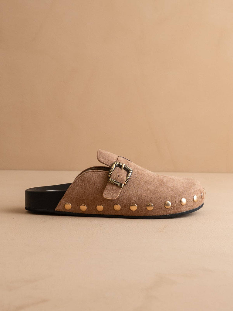 The Toni | Latte Studded Buckle Clog: LATTE - The Edit LLC