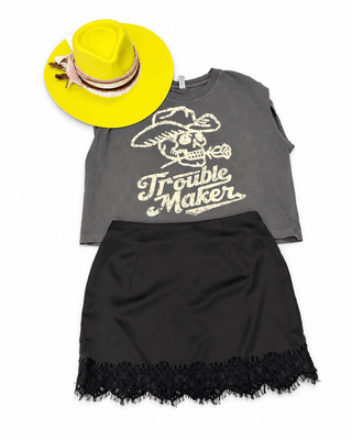 THML Black Satin Lace Skirt - The Edit LLC