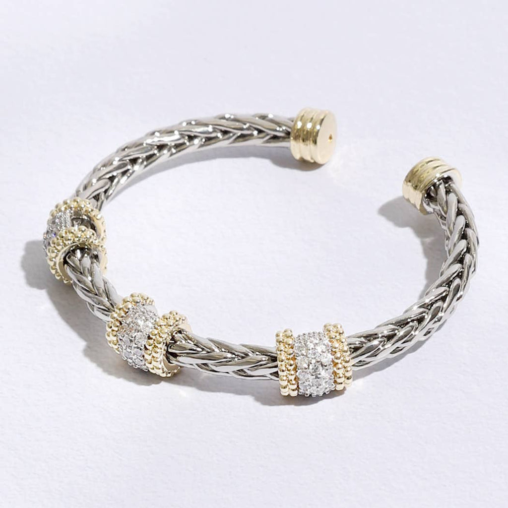 Three CZ Stations Design Braided Bangle Bracelet: MULTI / ONE SIZE - The Edit LLC