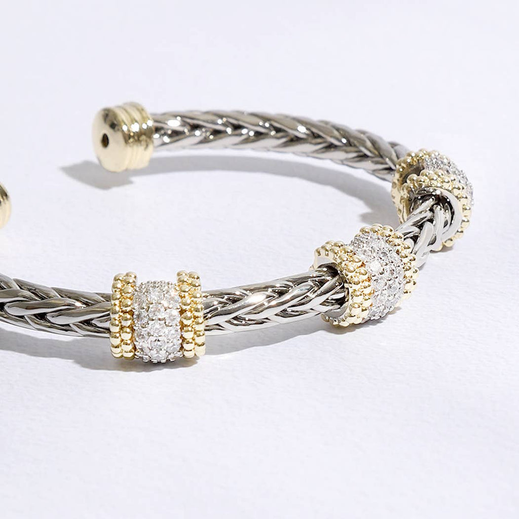 Three CZ Stations Design Braided Bangle Bracelet: MULTI / ONE SIZE - The Edit LLC