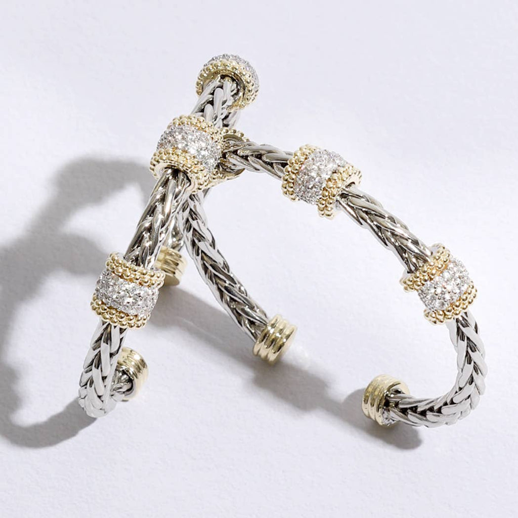 Three CZ Stations Design Braided Bangle Bracelet: MULTI / ONE SIZE - The Edit LLC