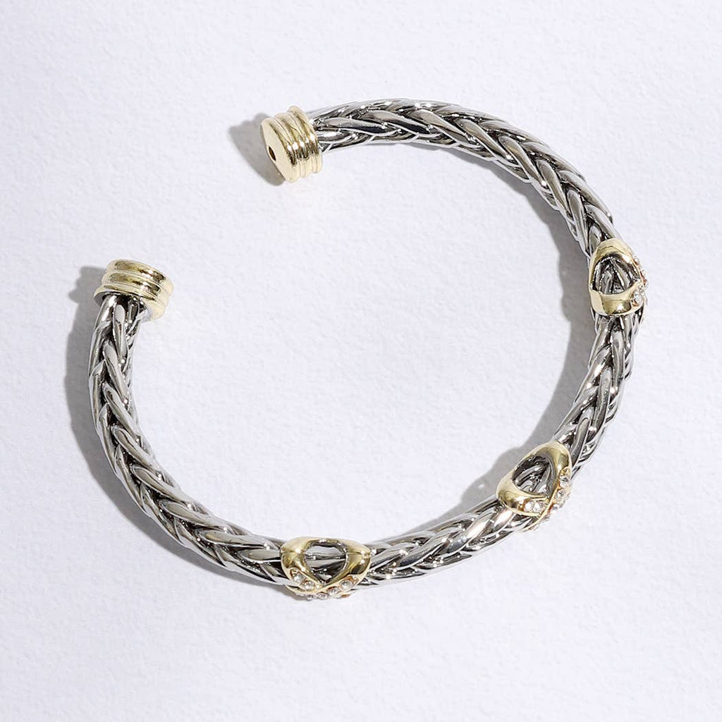 Three CZ X Stations Braided Bangle Bracelet: MULTI / ONE SIZE - The Edit LLC