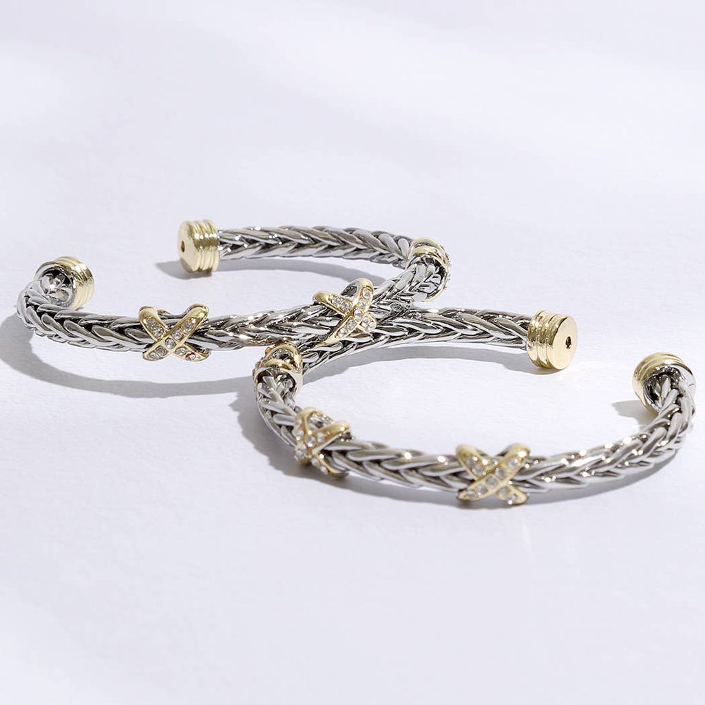 Three CZ X Stations Braided Bangle Bracelet: MULTI / ONE SIZE - The Edit LLC