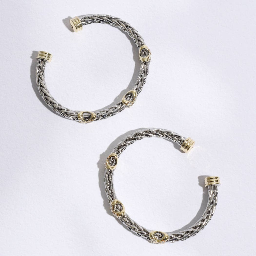 Three CZ X Stations Braided Bangle Bracelet: MULTI / ONE SIZE - The Edit LLC