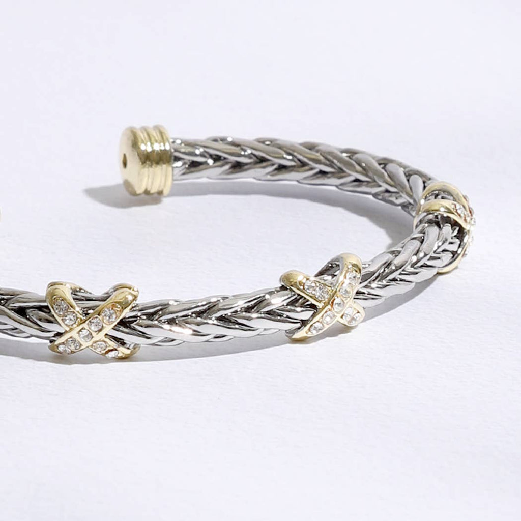 Three CZ X Stations Braided Bangle Bracelet: MULTI / ONE SIZE - The Edit LLC