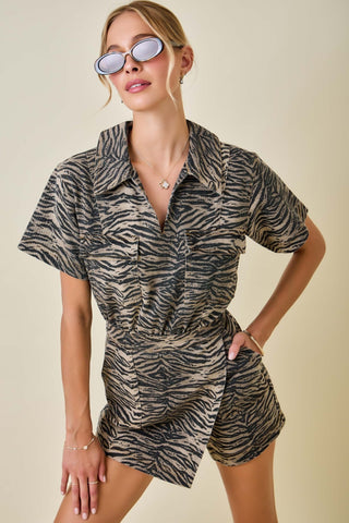 Tiger Print Denim Romper - The Edit LLC