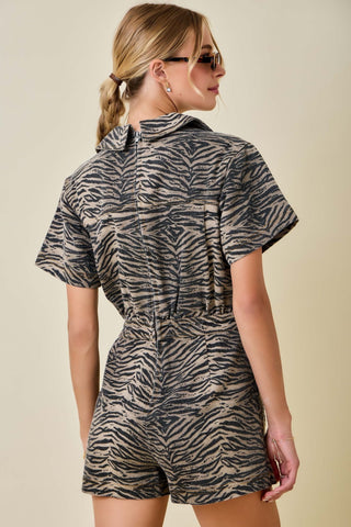 Tiger Print Denim Romper - The Edit LLC