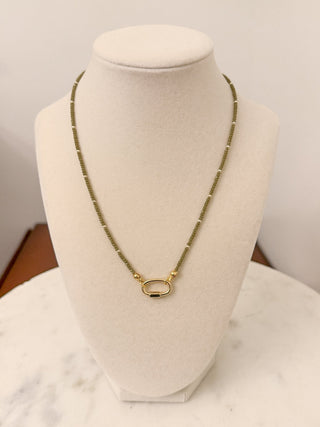 Tiny Beads Necklace with Carabiner: Olive Green - The Edit LLC