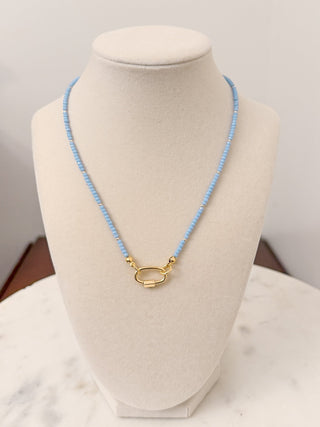 Tiny Beads Necklace with Carabiner: Powder Blue - The Edit LLC