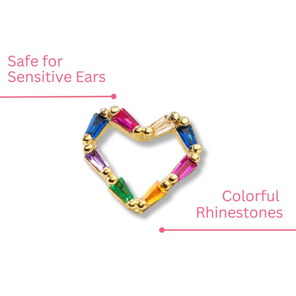 Tiny Colorful Rainbow Rhinestone 18k Gold - Plated Heart Studs - The Edit LLC