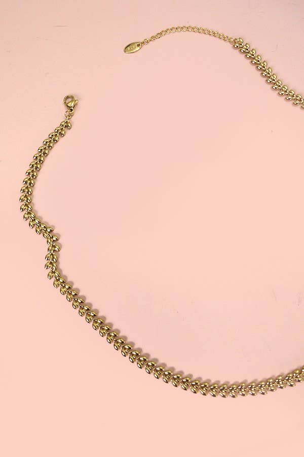 TITANIUM STEEL NON - TARNISH LEAF CHAIN NECKLACE | 40NK329: Gold - The Edit LLC