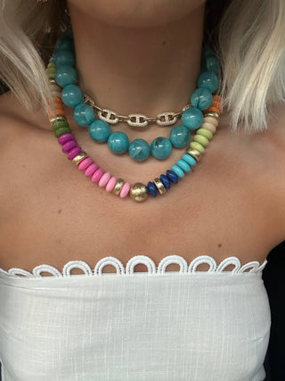 Tobie Beaded Disc Necklace- Rainbow - The Edit LLC
