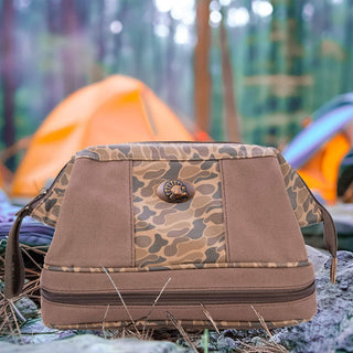 Turkey Brown Waxed Canvas Old School Camo Men's Toiletry Dopp Bag.: Brown/Tan - The Edit LLC
