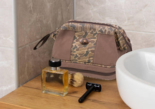Turkey Brown Waxed Canvas Old School Camo Men's Toiletry Dopp Bag.: Brown/Tan - The Edit LLC