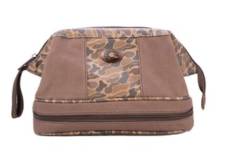 Turkey Brown Waxed Canvas Old School Camo Men's Toiletry Dopp Bag.: Brown/Tan - The Edit LLC