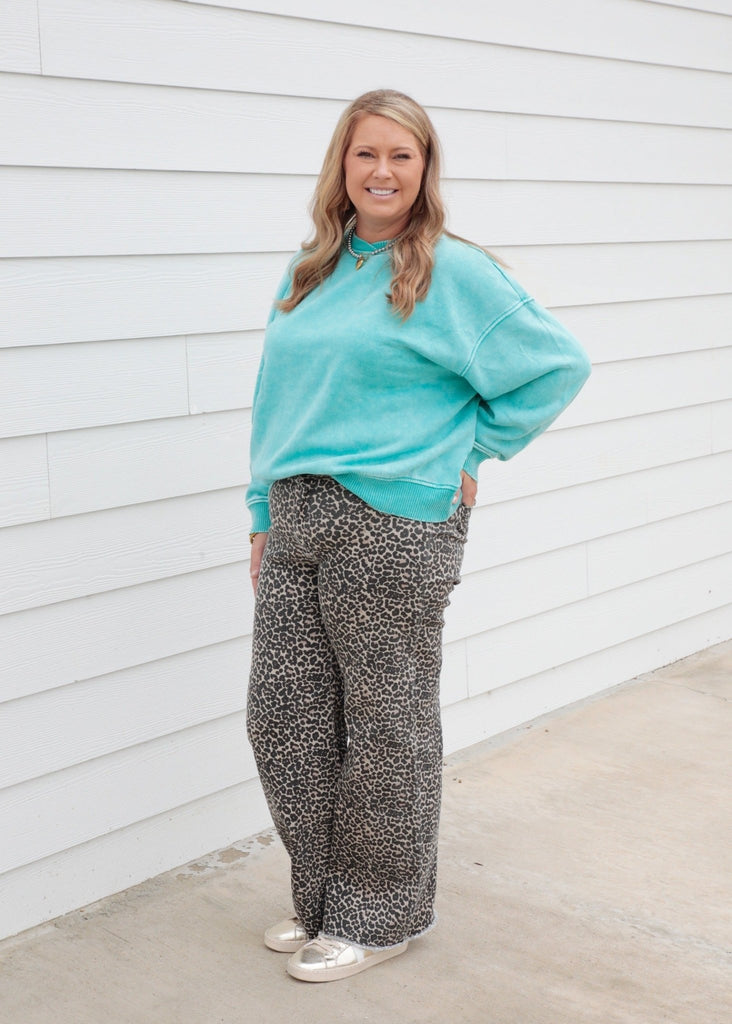Turquoise Oversized Fleece Pullover - The Edit LLC