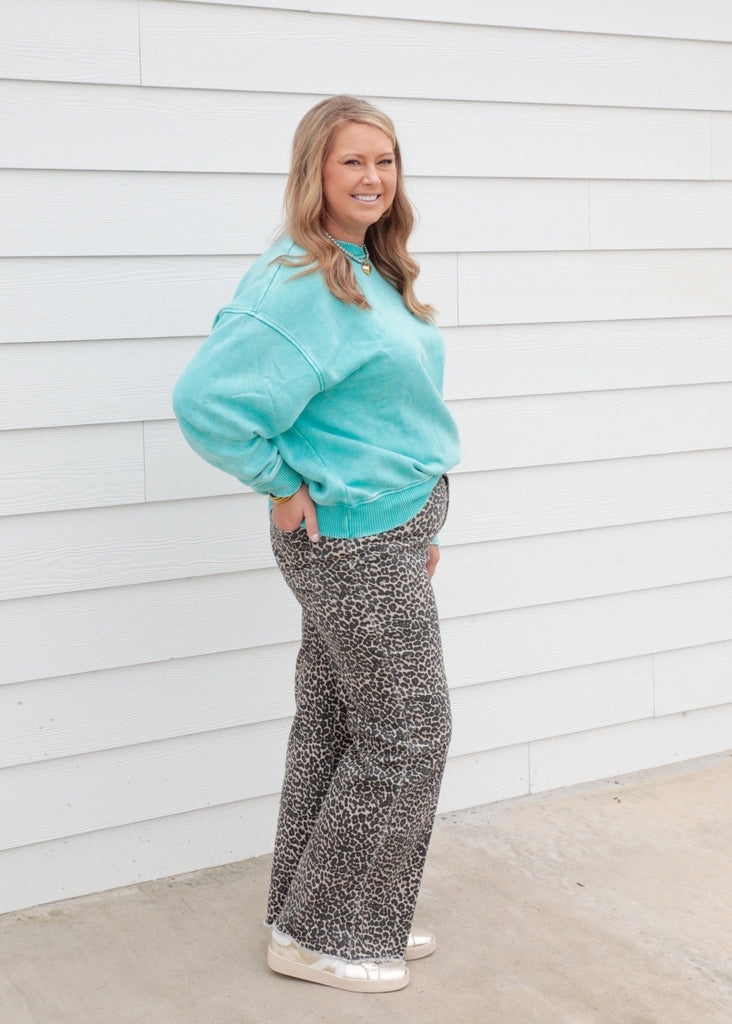 Turquoise Oversized Fleece Pullover - The Edit LLC