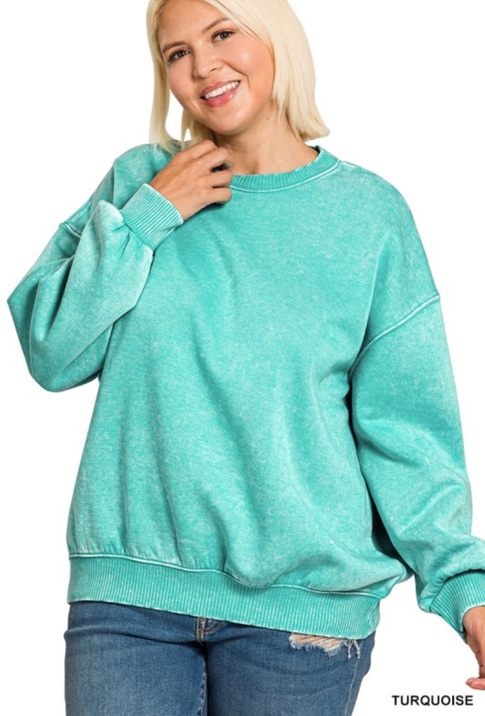 Turquoise Plus Oversized Fleece Pullover - The Edit LLC