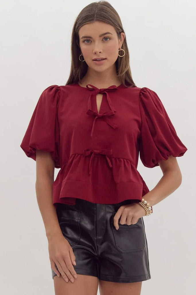 Tying Up Loose Ends Blouse - Burgundy - The Edit LLC