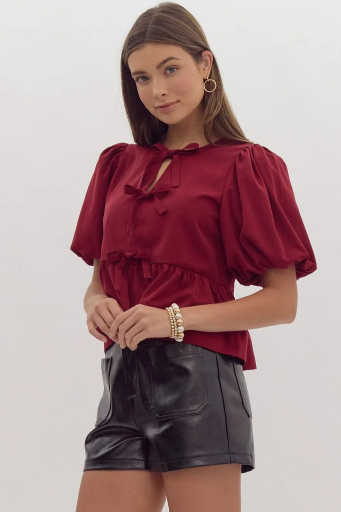 Tying Up Loose Ends Blouse - Burgundy - The Edit LLC