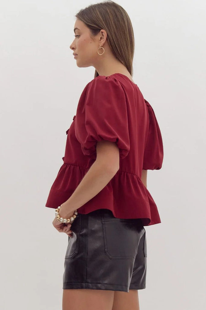 Tying Up Loose Ends Blouse - Burgundy - The Edit LLC