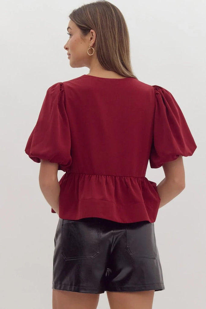 Tying Up Loose Ends Blouse - Burgundy - The Edit LLC