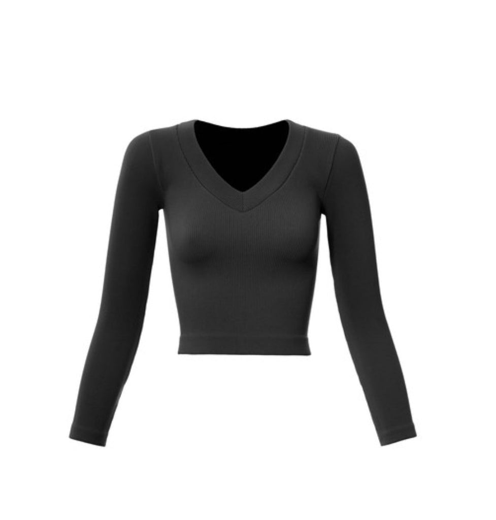 V - Neck Black One Size Long Sleeve - The Edit LLC