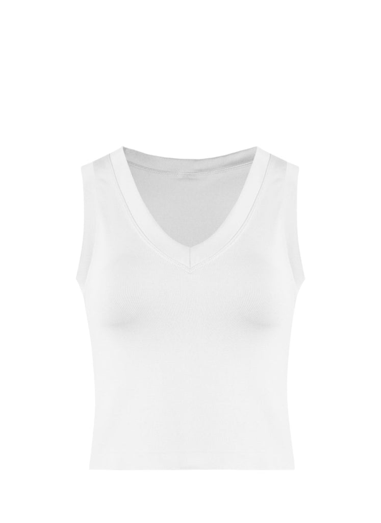 V Neck Dynamic Buttery Soft Basic Tank - White - The Edit LLC